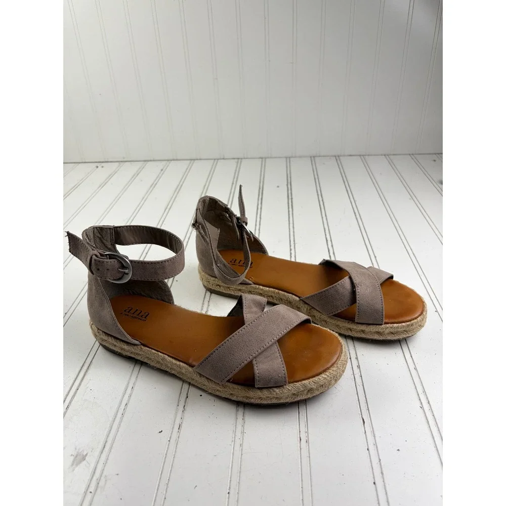 A.N.A Blaze Taupe Faux Suede Espadrille Ankle Strap Sandals Women's Size 7